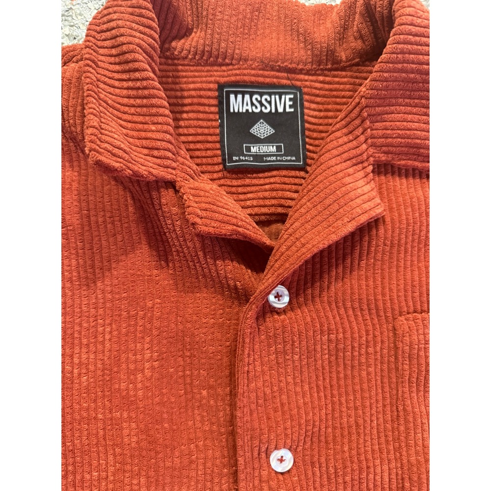 Massive Mens Burnt Orange light Corduroy Short Sleeve Collar Button Down Shirt M - Picture 3 of 5